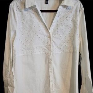 White Eyelet Button Up Blouse